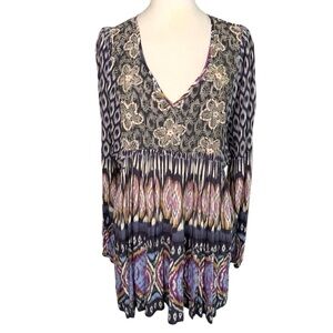 Sundance Women’s Large Colorful Embroidered Mixed Media Long Sleeve Top Boho
